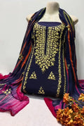 3pc Lawn Gotta Work Jall  Dress (Tie & Dye Dupatta) Navyblue