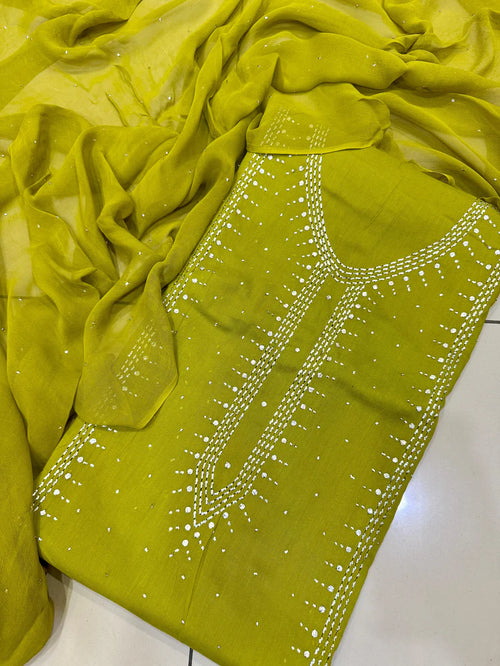 3pc Gul Ahmed Lawn Mukesh Embroided Dress (Dhani)