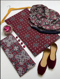 4pc Cotton Sindhi Ajrak Dress (Khussa Gift)