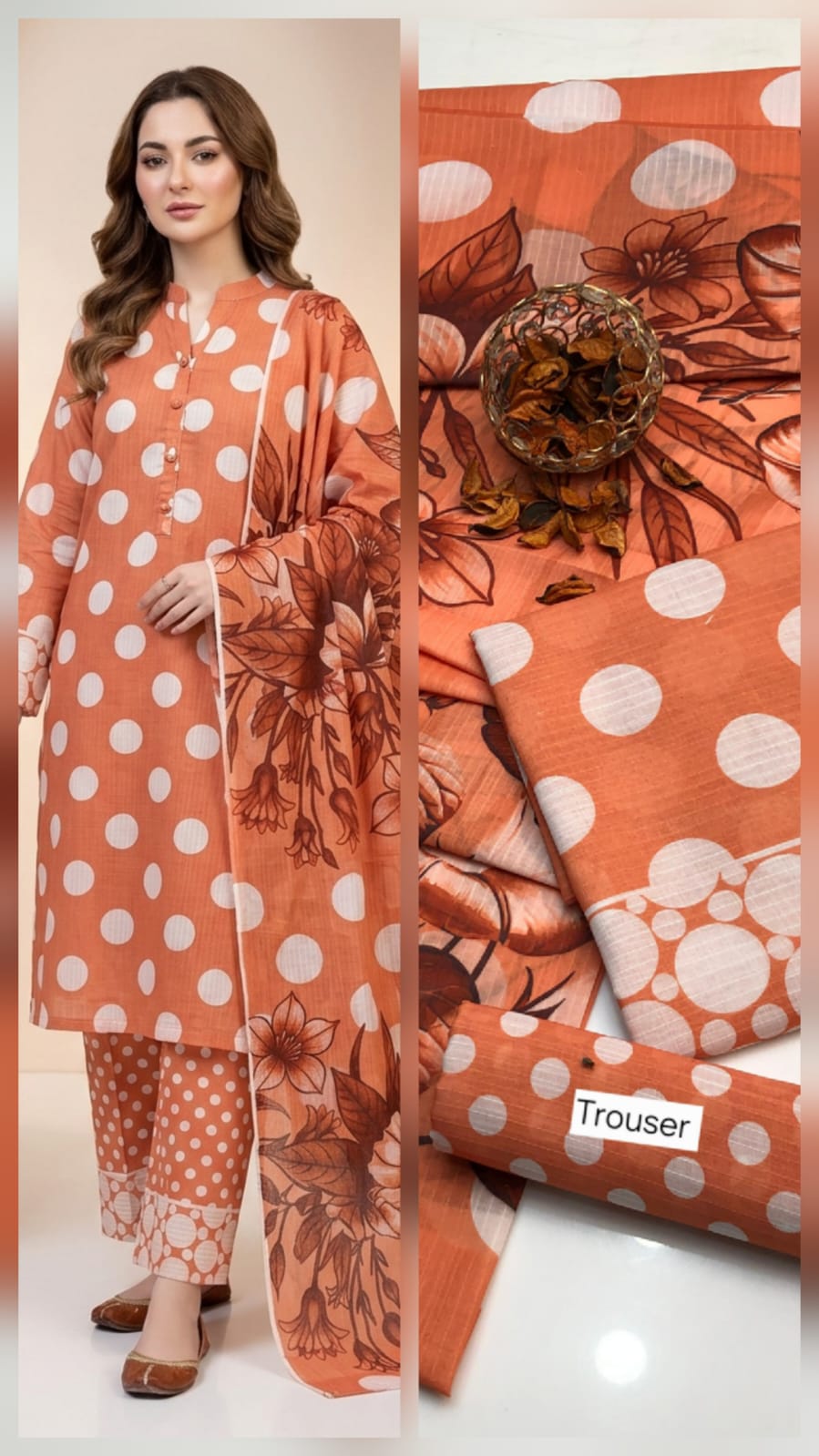 3pc Swiss Lawn Polka Print Dress