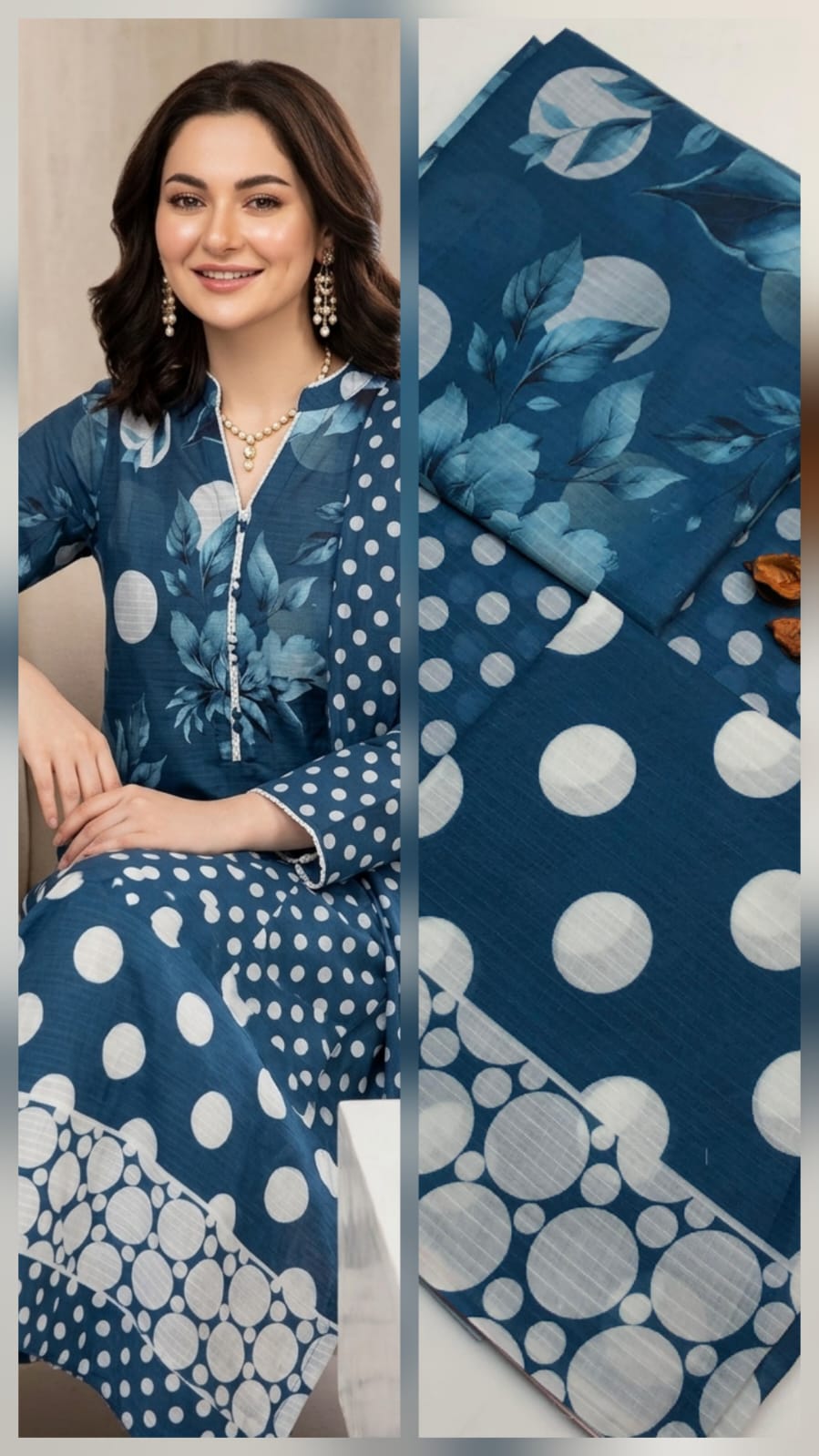 3pc Swiss Lawn Polka Print Dress