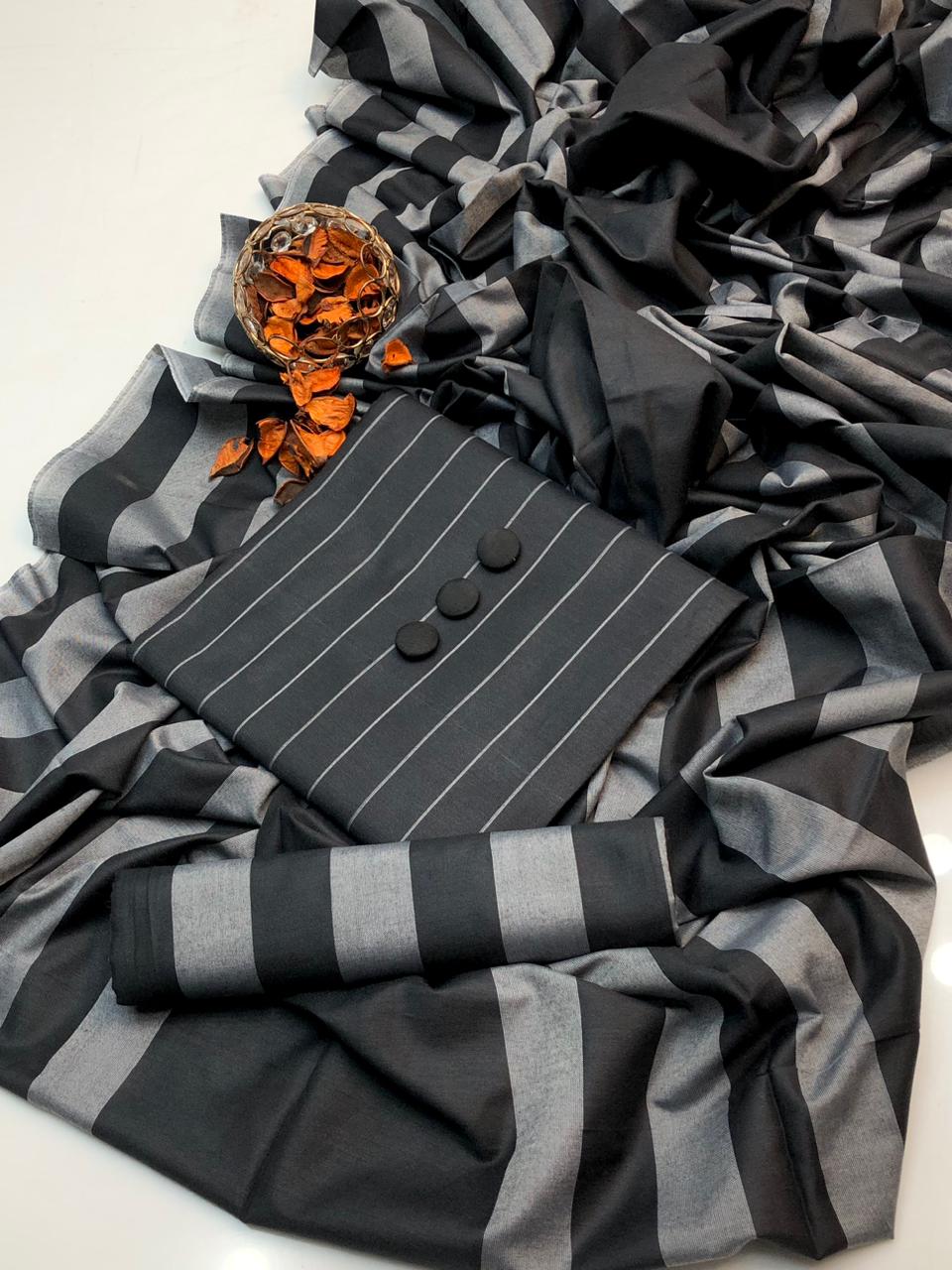 3pc Swiss Lawn Summer Dress Black/Grey