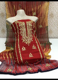 3pc Lawn Gotta Work Jall  Dress (Tie & Dye Dupatta) Meroon