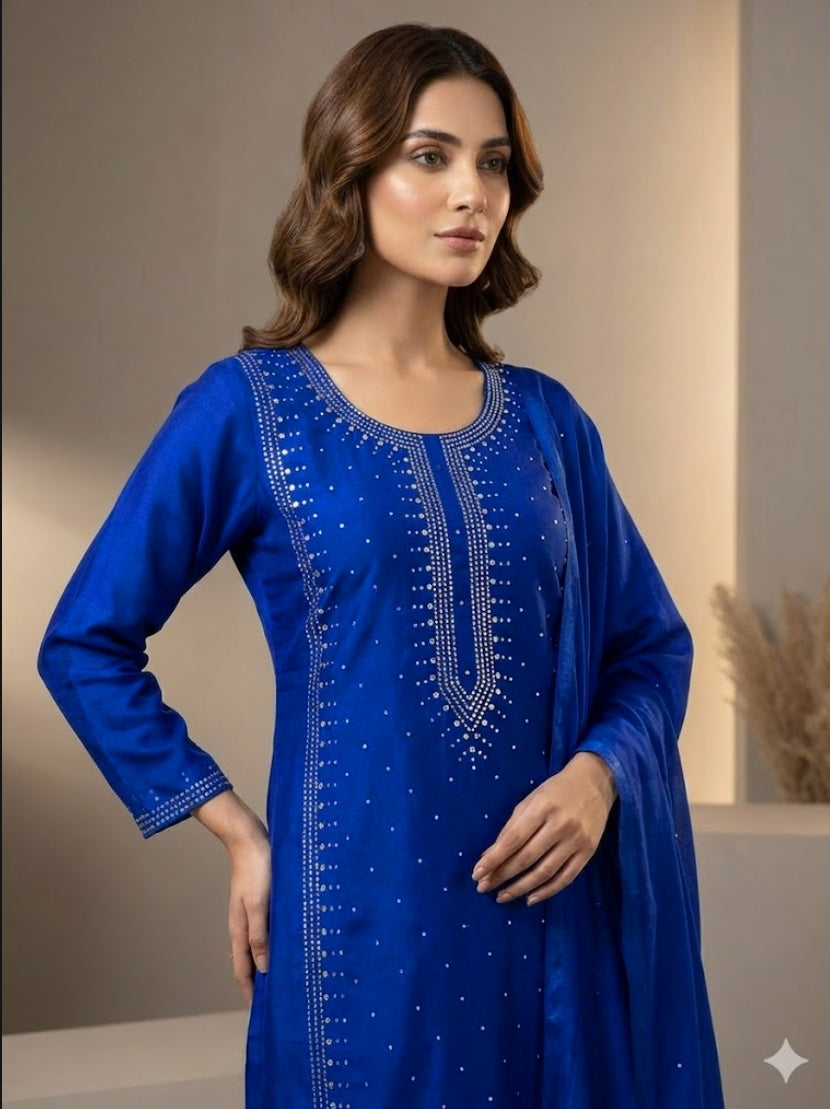 3pc Lawn Mukesh Work