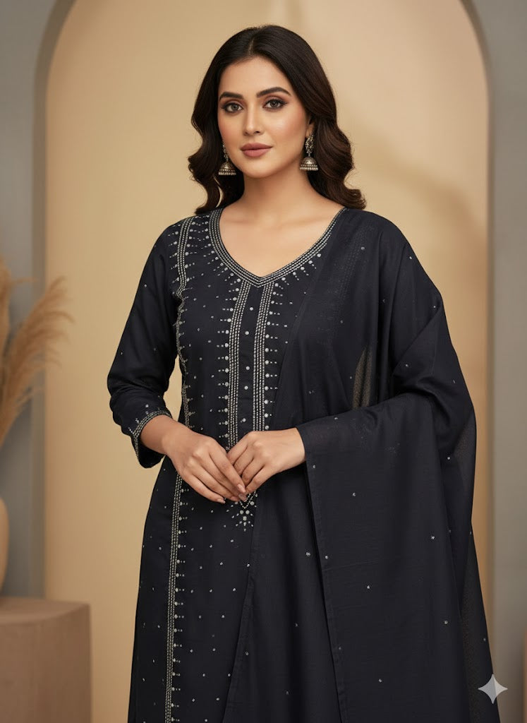 3pc Lawn Mukesh Work