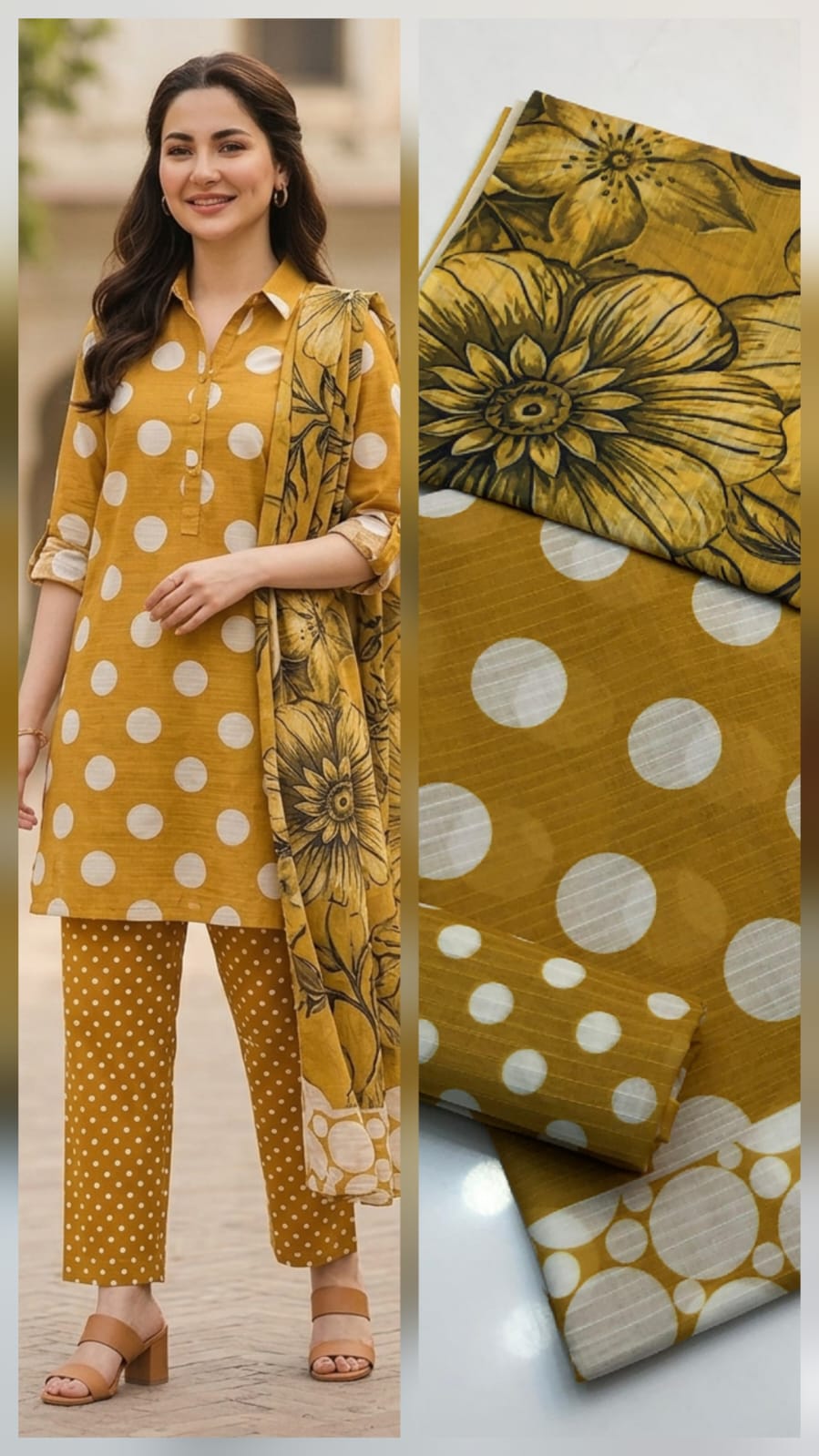 3pc Swiss Lawn Polka Print Dress